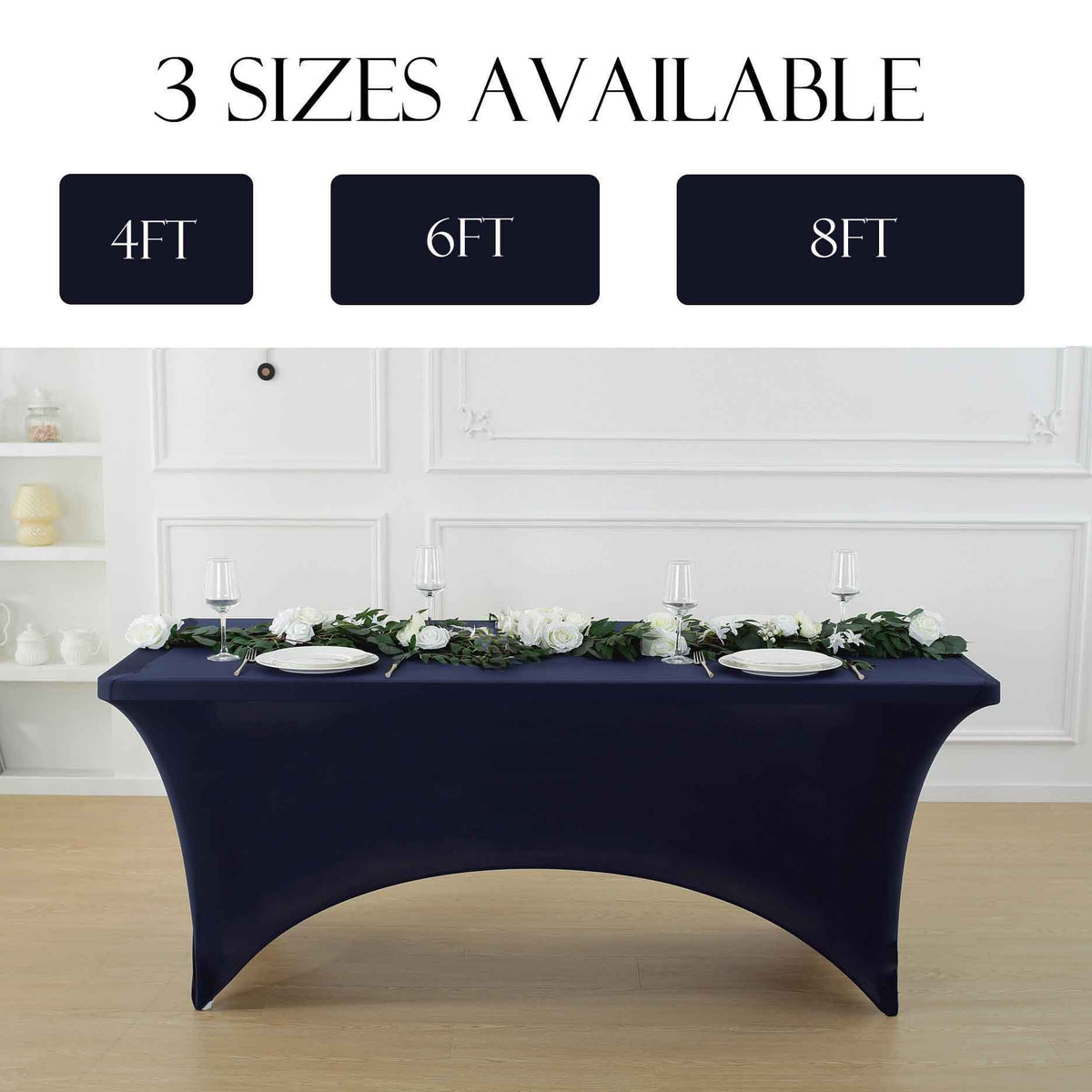 1pcs 4ft/6ft/8ft Spandex Tablecloth, Fitted tablecloth, Wrinkle Resistant Stretchable Rectangle Table Cover For Event, Wedding & Parties