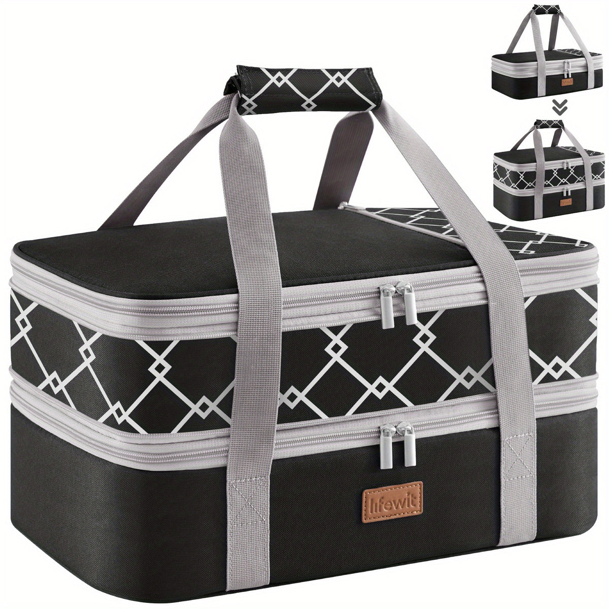 Insulated Casserole Carrier with Expandable Double Decker Compartments, Food Tote for 9 x 13 Inch Baking Dishes, Potlucks, Picnics and Holiday Meals
