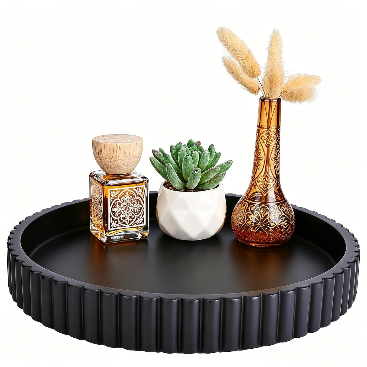 Decorative Tray For Coffee Table, Living Room, Side Table, 11" Round Wood Fall Home Decor Serving Trays For Accent Table, Console Table, Multipurpose Tabletop Jewelry Organizer, Jewelry Trays, Diamond Painting Storage, Christmas Decorations Gifts (N