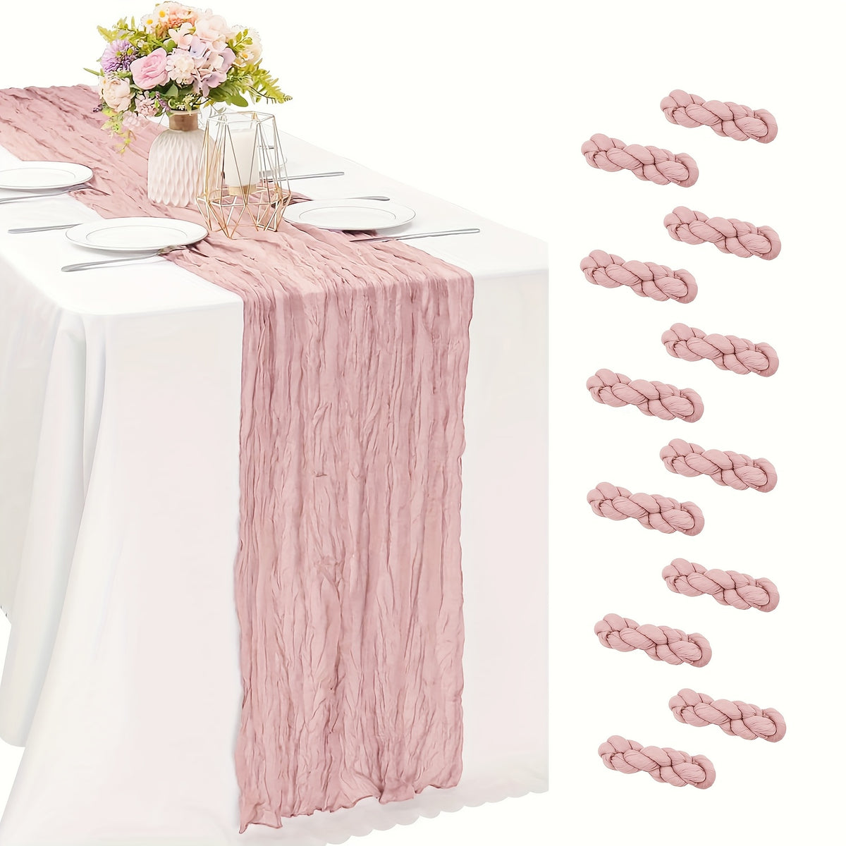 12pcs Cheesecloth Table Runner 10ft Boho Gauze Table Runner 21.3*120Inch Rustic Cheese Cloth Roll Romantic Long Cheesecloth Bulk for Wedding Bridal Shower Birthday Party Decor