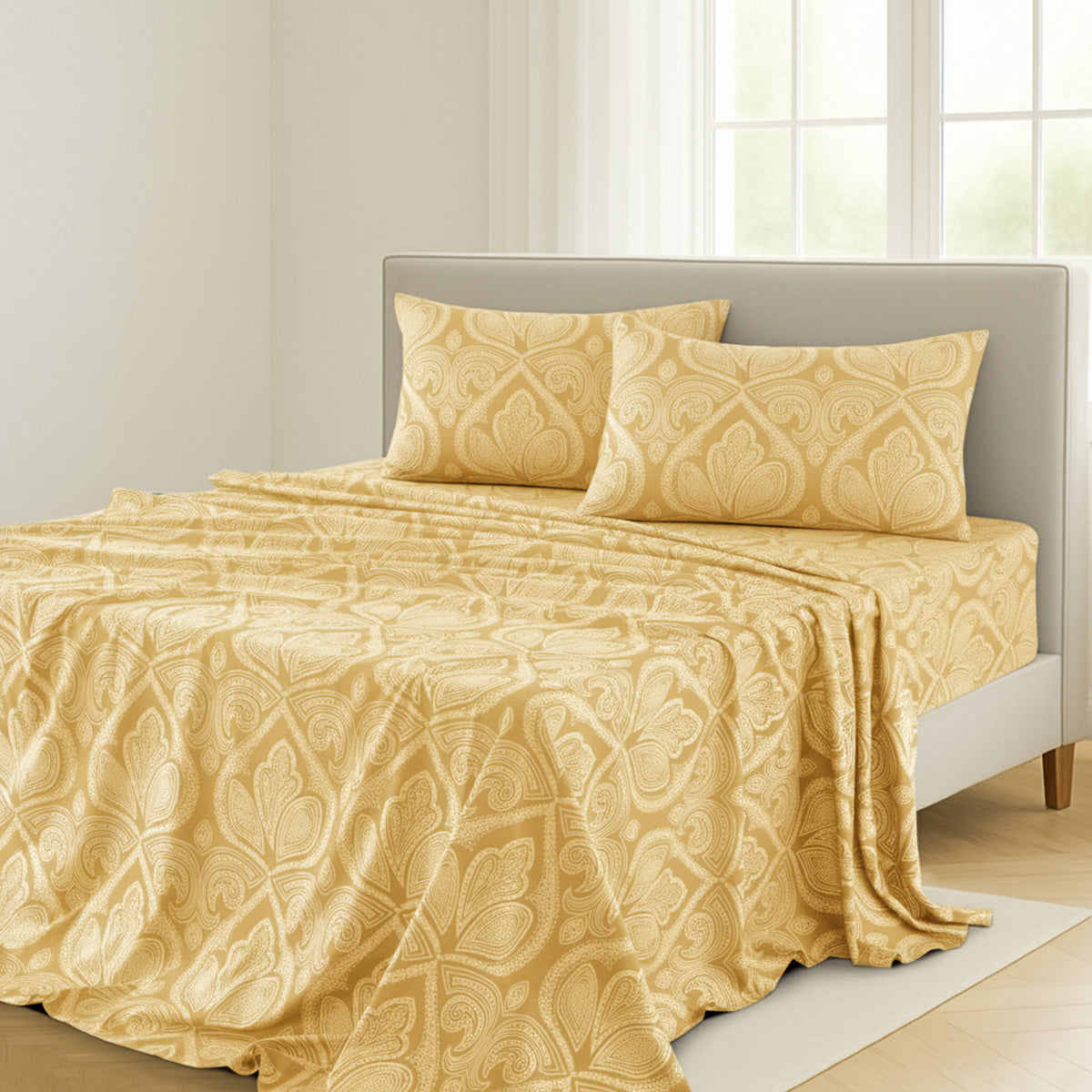 LUX Decor Paisley Bed Sheet Set, 3/4 PCs Soft 100% polyester Wrinkle Free Sheets – Luxurious Printed Bed Sheets with Deep Pocket Fitted Sheet & Pillowcases – Available in 6 Sizes & Multiple Colors