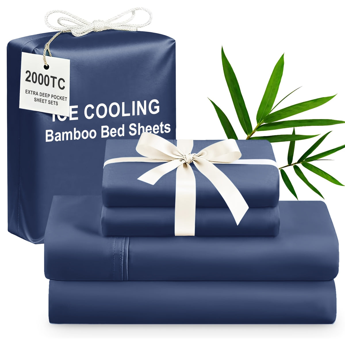 4pcs Bamboo Cooling Bedding - Extra Deep Pocket Breathable And Cooling - Suitable for Hot Sleepers And Sweats, Children Pillowcases, Flat Sheet And Fitted Sheet - A Perfect Gift for Family, Queen And King Sizes