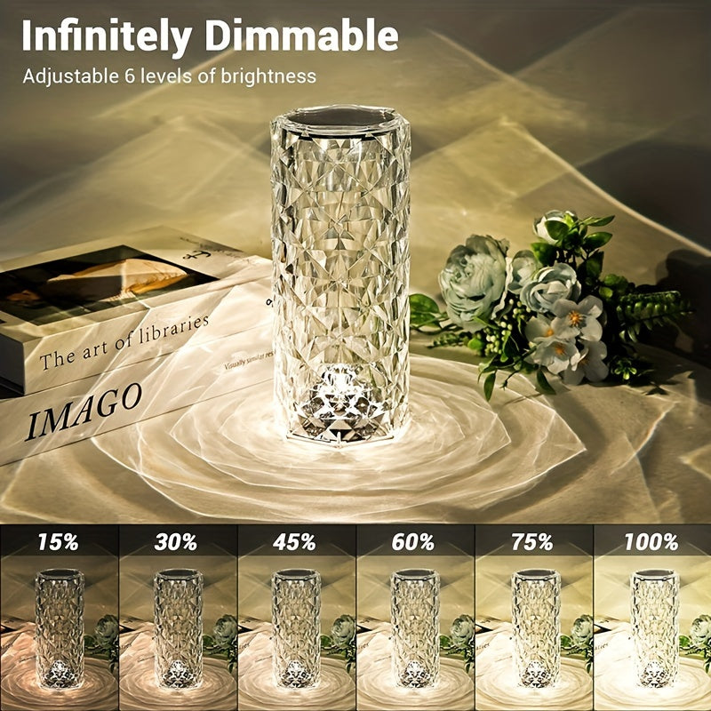 1pc Sparkling Rose RGB Night Light - 16-Color Changing Touch & Remote Control, USB Rechargeable Battery-Powered LED Table Lamp with Crystal Gemstone Design for Bedroom, Living Room, Christmas Decor, Touch Lamp for Bedroom, Ambiance Enhancer