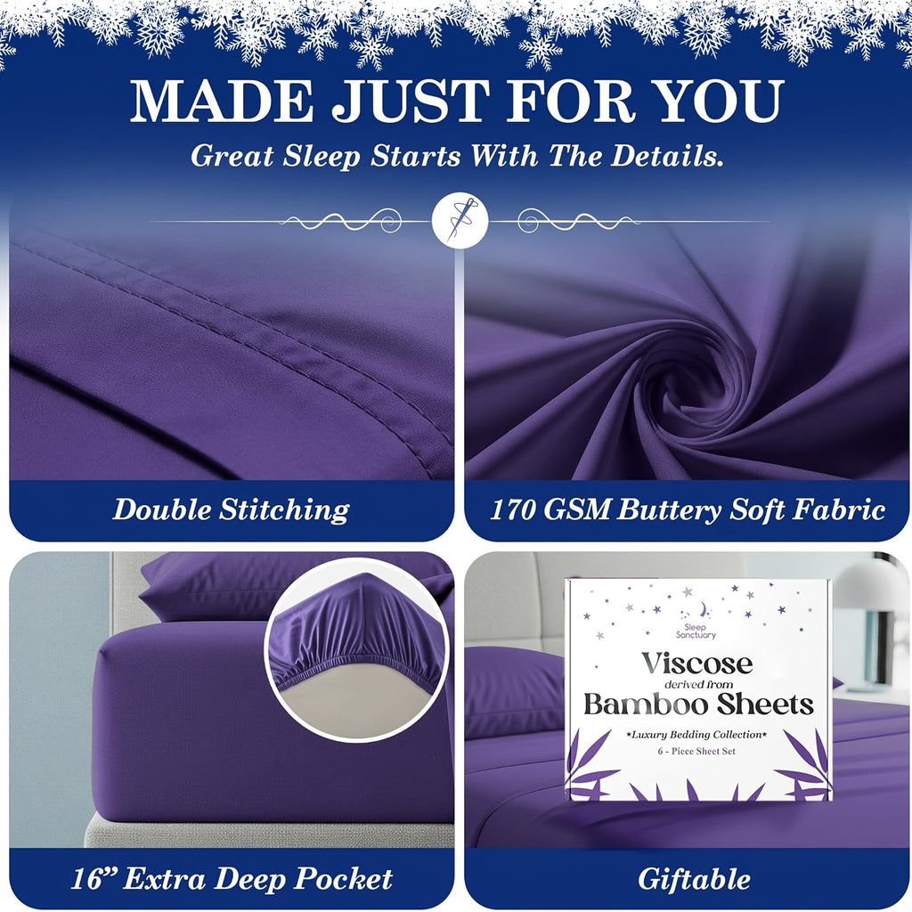 for extra Deep Pocket Bamboo Sheets Set - 4/6pcs Breathable & Cooling Bamboo Bed Sheet Set, Kid Sheet & Pillowcase Sets, Hotel Luxury, Soft Wrinkle-Free For Extra Deep Mattresses, Room Decor