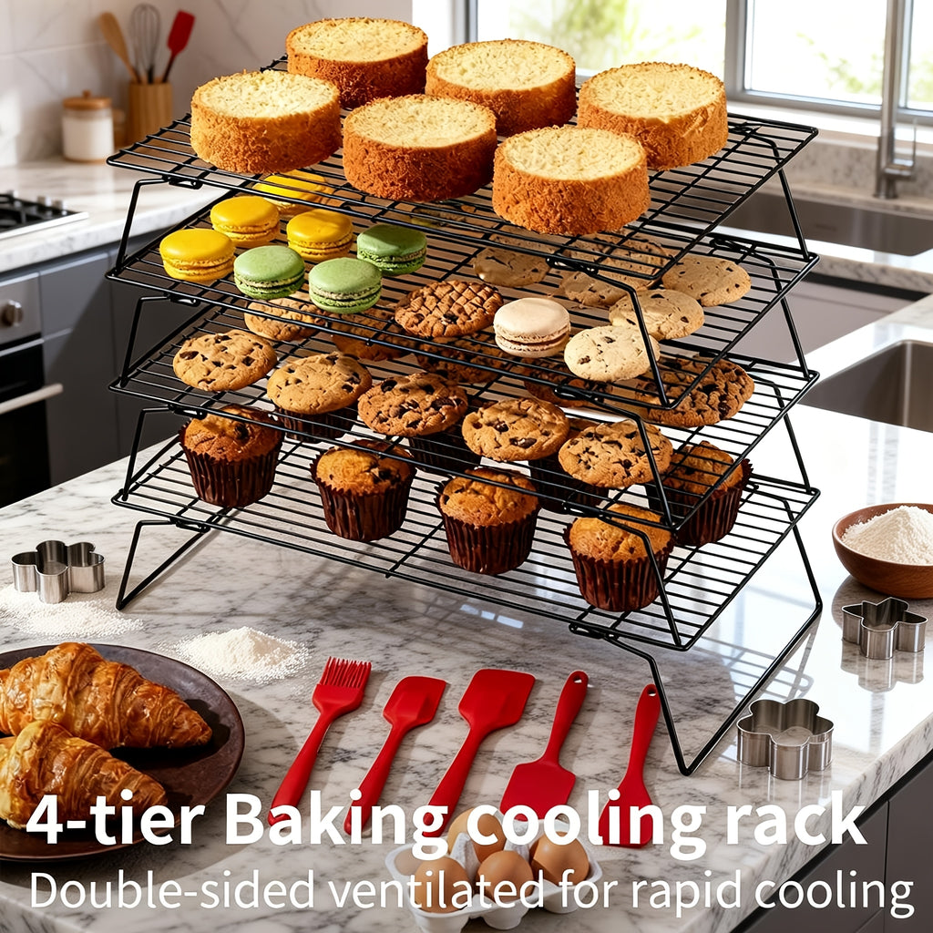 3/4-layer, Collapsible Cooling Rack, Metal Wire Rack For Baking Trays, Popular Limited Purchase, Highly Recommended, Stackable Baking And Cooking Drying Wire Cooling Rack With 4 Adjustable Settings, Camping Grill For Cooking And Cooling And Cake