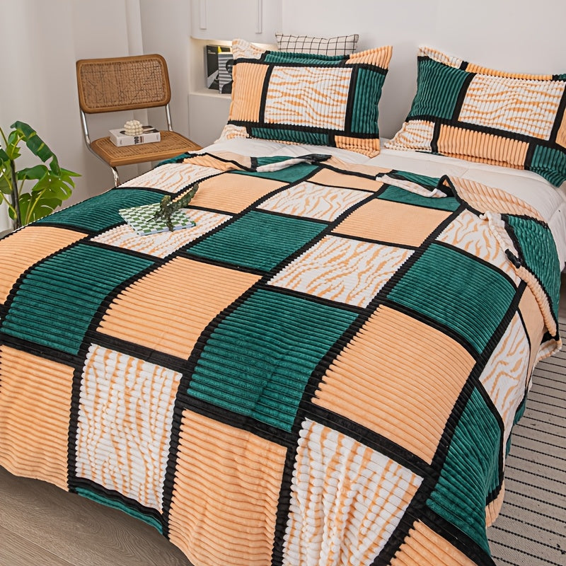 1 Comfortable Plaid Print Blanket, Super Soft Blanket, Easy And Modern Design, Suitable for Single Lunch Break Leg Blanket, Summer Full Body Blanket, Universal for All Seasons, Multi-Purpose Blanket