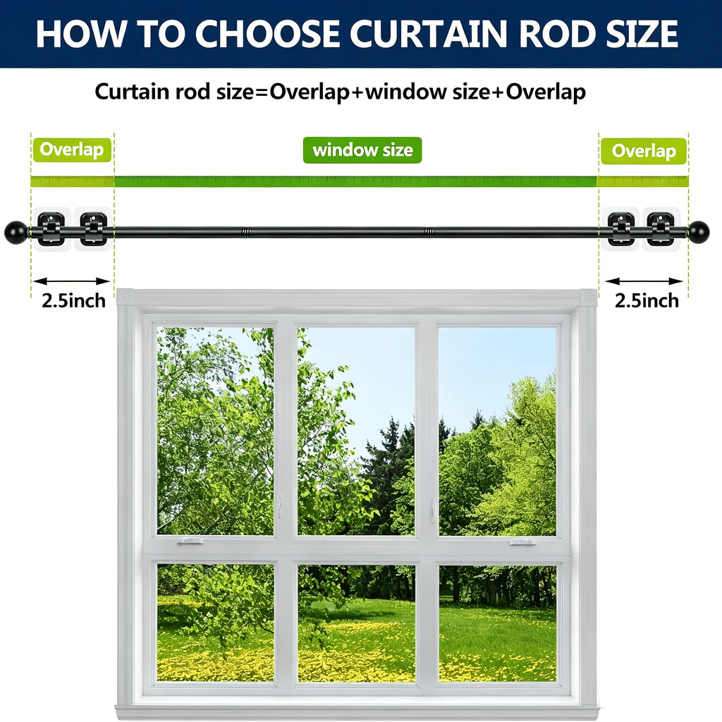 Curtain Rods No Drilling For Windows, 5/8 Inch Diameter Drapey Pole With No Drill Curtain Rod Brackets (2pcs, Black, 30 To 45")
