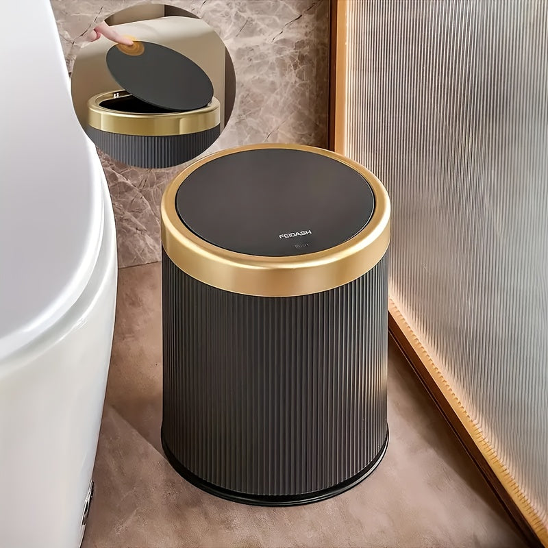 1pc 3.17gal Luxury Large Capacity Push-Lid Trash Can, Dual Inner Buckets, Bathroom Trash Can, Odor-Sealing Oval Garbage Bin, Modern Plastic Waste Container for Kitchen, Bedroom, Living Room, Bathroom. Gifts for Labor Day, Halloween, And Christmas