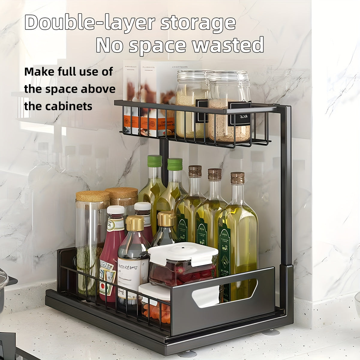 2-story Kitchen Sink Storage Containers, Push-pull Cabinet Organizer, Kitchen and Bathroom Organizers and Storage, Study, Tabletop, Metal Sliding Drawers, Practical and Convenient Kitchen Accessories Essentials, Kitchen Organizers and Storage