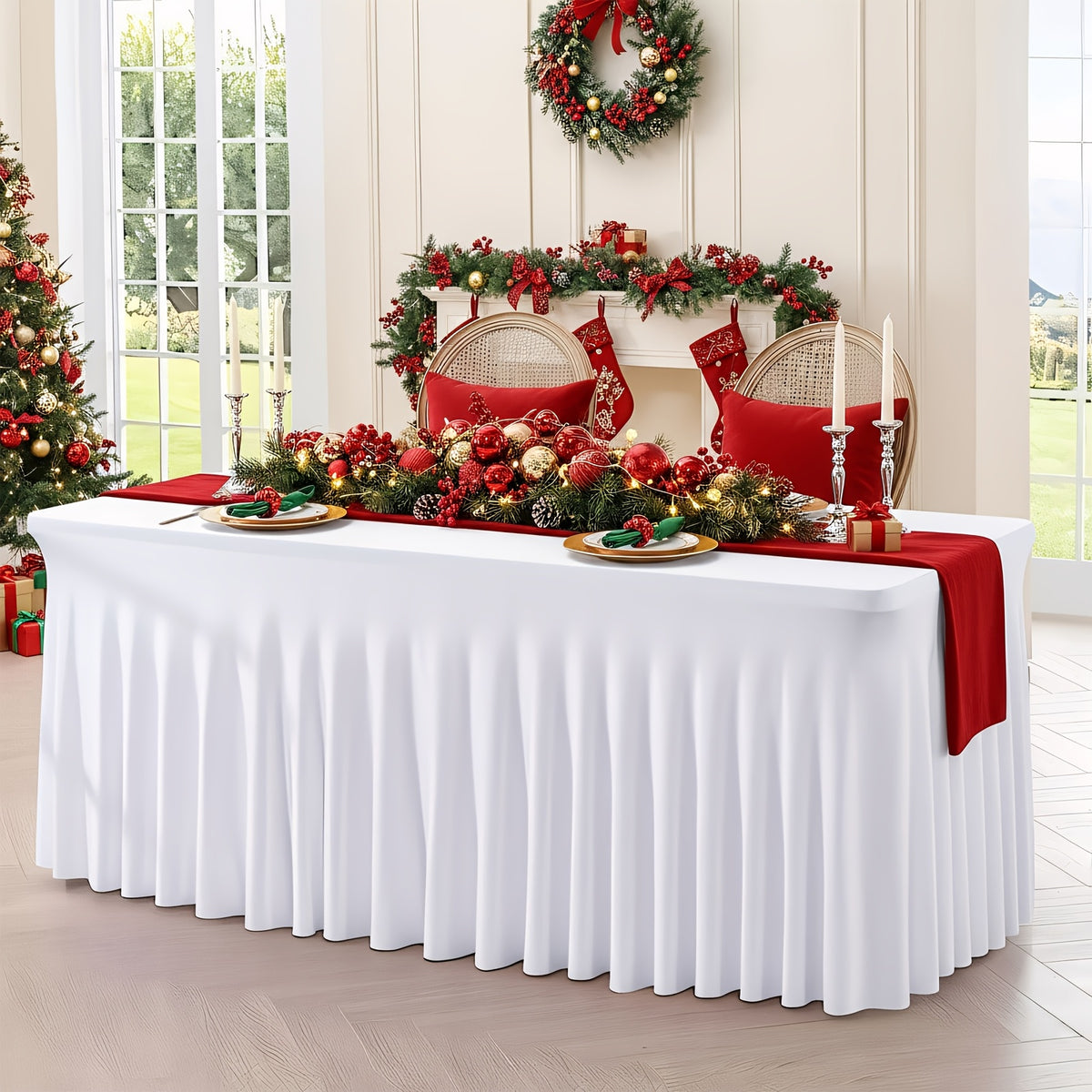 1pc/2pcs/4pcs Table Skirts, 4Ft/6Ft Table Cloth, Black/White Table Cloth Rectangle, for Rectangle Tables, Table Skirts for Rectangle Tables, Tulle Table Skirt, for Birthday, Graduation Ceremonies, Family Dinners, And Christmas