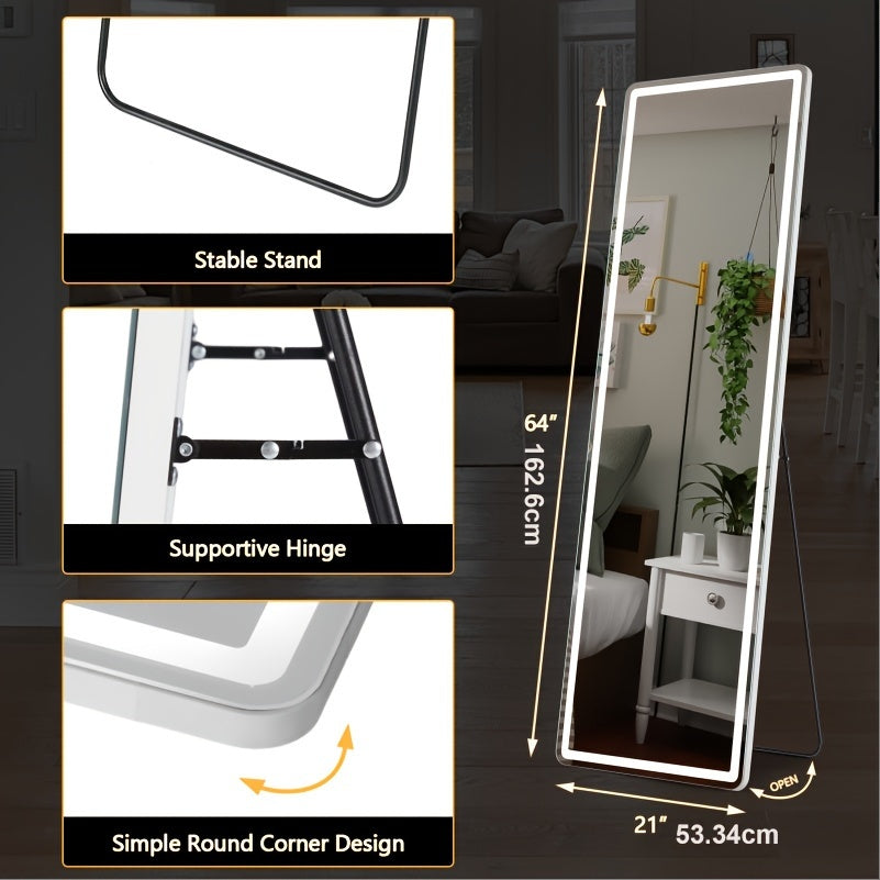 Full Length Mirror with Lights, LED Full Length Mirror, Lighted Full Body Length Light Up Mirror Touch, Free Standing Mirror, Wall Mounted/ Leaning Mirror