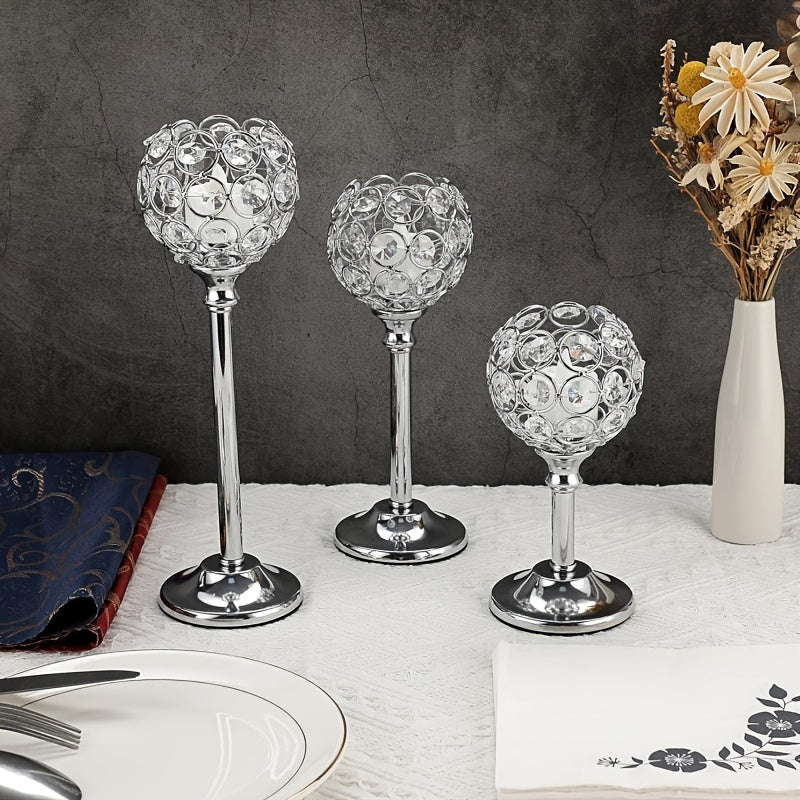 6pcs/3 Crystal Candelabra For Wedding Anniversary, Table Decoration, Candlelit Dinner Photo Props, Home & Hotel Decoration, Birthday Gifts, Ideal For Table Centering, Wedding, Catering, Party (Candles Not Included)