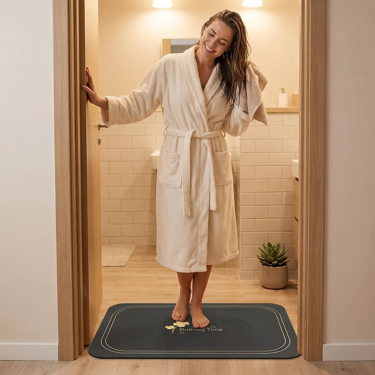 1pc Super Absorbent Floor Mat, Suitable For Bathroom Anti Slip Absorbent Floor Mat, Diatomaceous Earth Bath Mat, Quick Drying And Soft, Carpet Shower Bathtub Outdoor Door Mat, Home Decoration Spring And Summer Season Bathroom Floor Mat