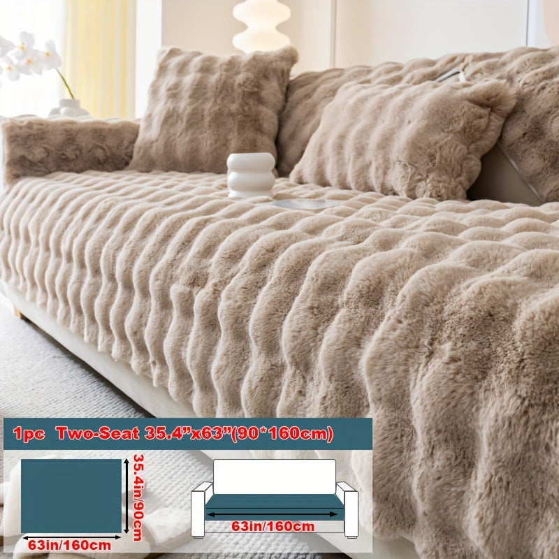 1pc Faux Rabbit Plush Sofa Cover, Winter Warm Thickened Plush Soft Sofa Cover, Pet Favorite, Dog Friendly Sofa Cover, Cushion Protection Cover, Anti Slip Sofa Furniture Protection Cover, Bedroom, Office, And Living Room Decoration Local Warehouse