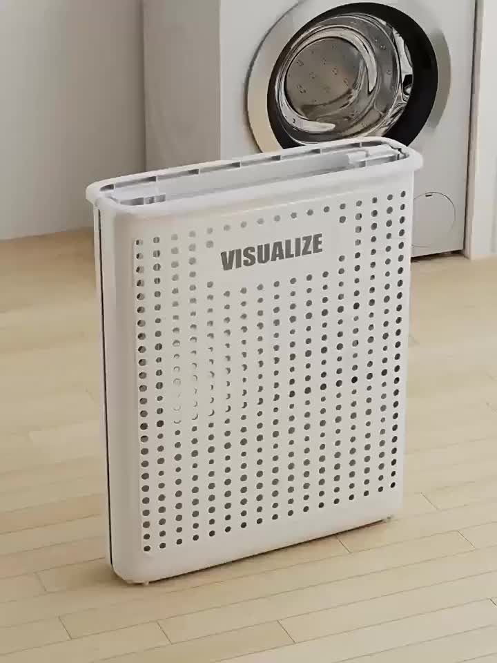 Collapsible Wheeled Laundry Hamper, Ventilated Plastic Clothes Basket in Large or Extra Large, Cream or White for Apartment, Bathroom and Laundry Room Storage
