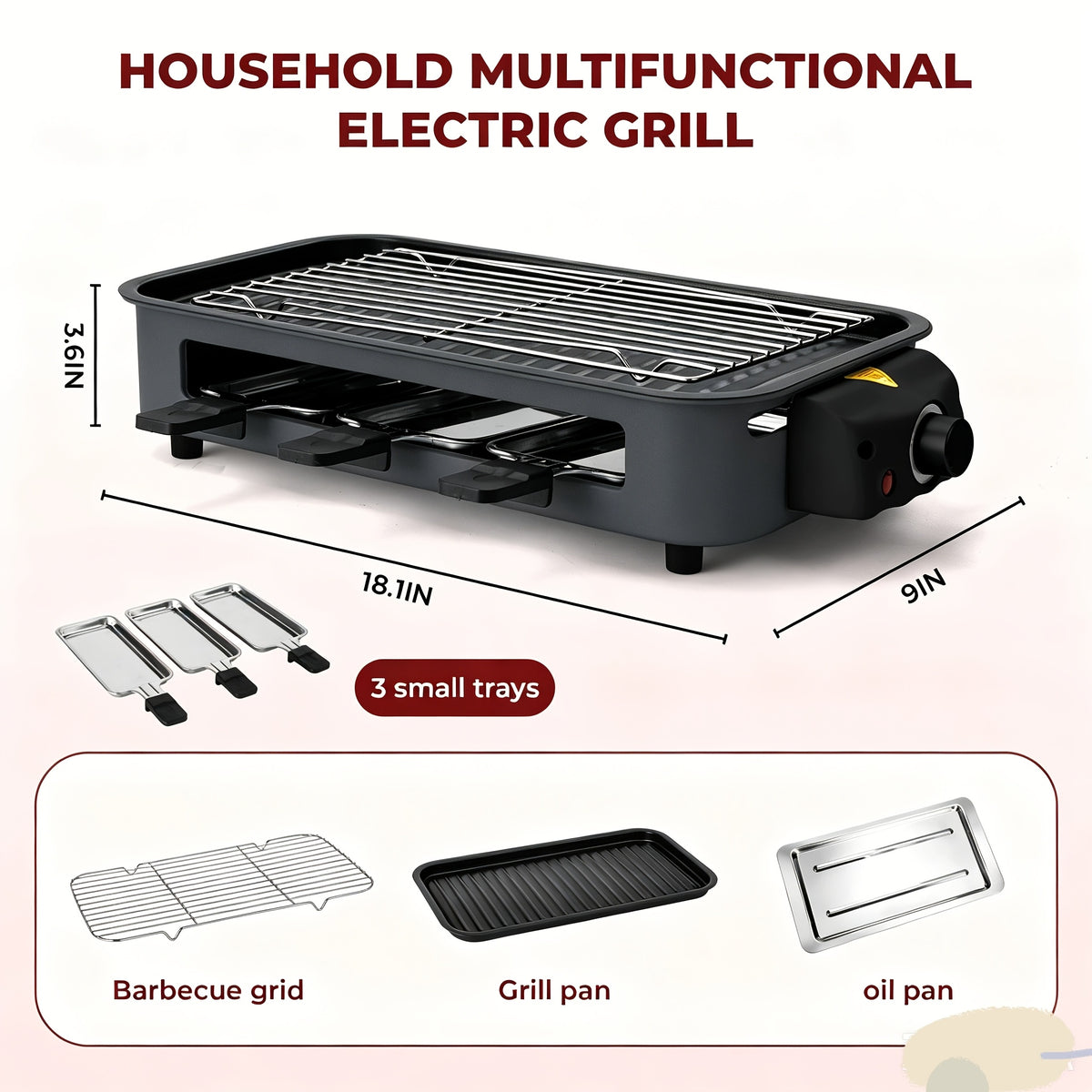 Tabletop Electric Raclette Grill, 1500W Indoor BBQ with Removable Nonstick Plate and 3 Mini Cheese Pans for Couples, Small Kitchens and Everyday Meals