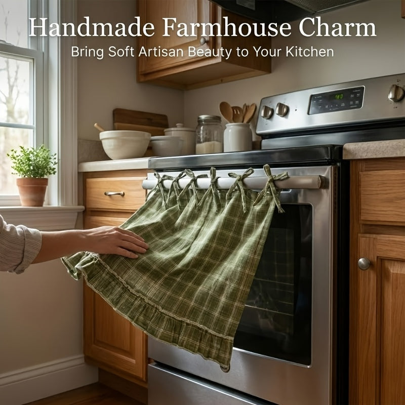 [Farmhouse Oven Skirt] Fall Autumn Farmhouse Oven Skirt Curtain, Handmade With Ruffled Edge & Tie Straps, Vintage Rustic Cottagecore Kitchen Decor, Country Style Appliance Dust Cover, Fits Ovens, Dishwashers & Washing Machines