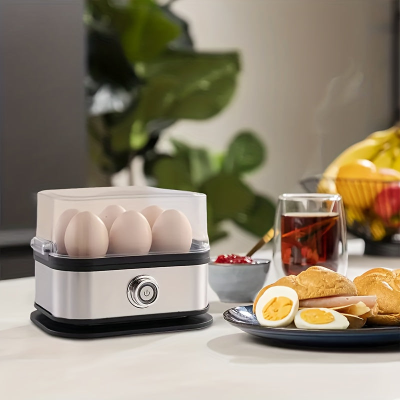 Quick Egg Cooker, 6 Egg Capacity Egg Cooker, Hard Boiled, Semi-cooked, Soft Boiled Egg Cooker, with Automatic Shut-off and Alarm Function, Stainless Steel Household Electric Egg Steamer(Black)
