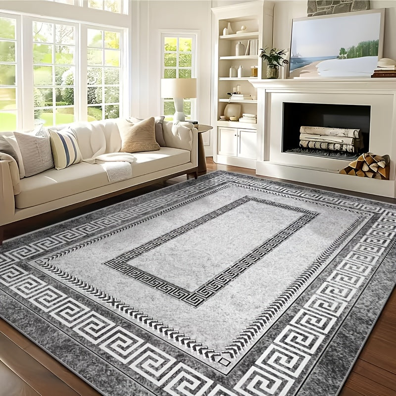 Luxury Crystal Velvet Rug - Heavy Duty 850gsm Bohemian Floral & Persian Pattern with Non-Slip Backing, Machine Washable 100% Polyester, for Living Room, Bedroom, Entryway - Grey & Black Marble Effect | Bohemian Style Rug for High Traffic Areas.