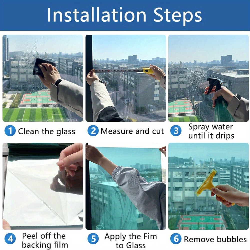 One-Way Privacy Window Film - Sun Blocking, Blocking & Heat Control Static Cling Film, Energy Saving Anti-Glare Reflective Coating No Glue- Easy Install For Home Office Hotel. Anti-Peeping | Glare Reduction Film | Reflective Glass Film(23.6''x118'')