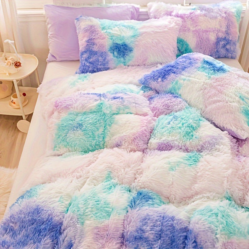 Plush Duvet Cover Set with 2 Pillowcases, 3-Piece Zipper Closure Bedding in Solid and Tie Dye Colors for Bedrooms, Guest Rooms and Dorms, No Insert