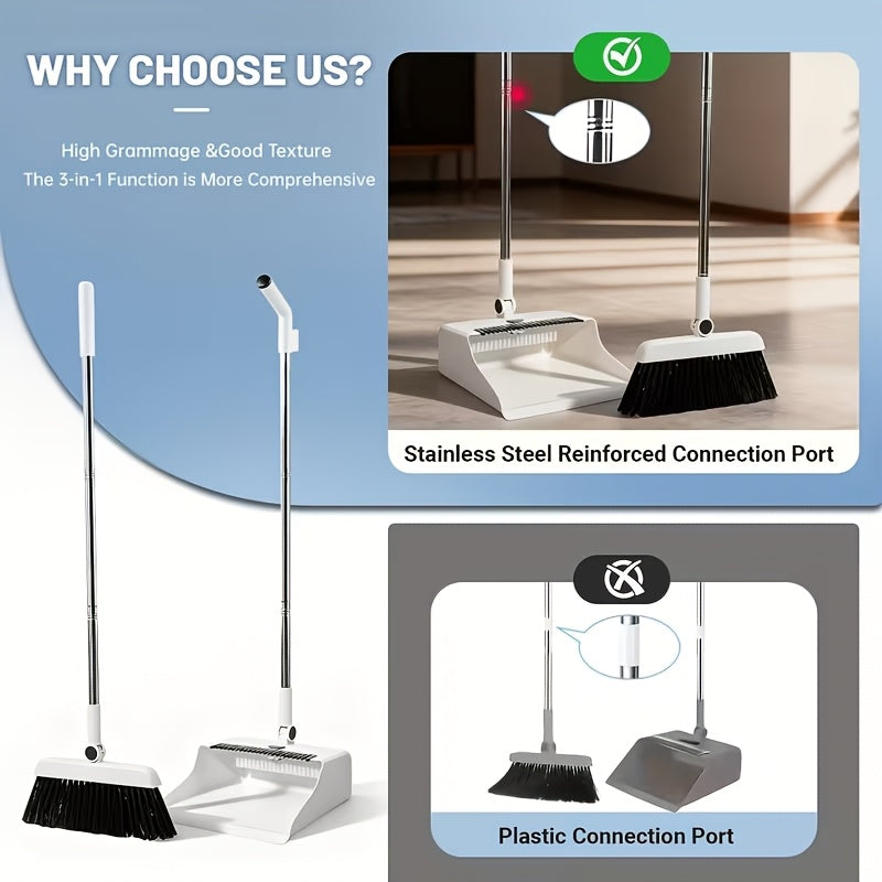 2-In-1/3-In-1/4-In-1 Broom with Dustpan Combo Set, Non-Stick Hair Cleaning for Hard Floors, Long Handle Sweeping for Living Room, Bedroom, Bathroom, Durable, Easy Storage, Rotatable, Foldable, Efficient Cleaning, Flexible Design, Fast Dust Removal