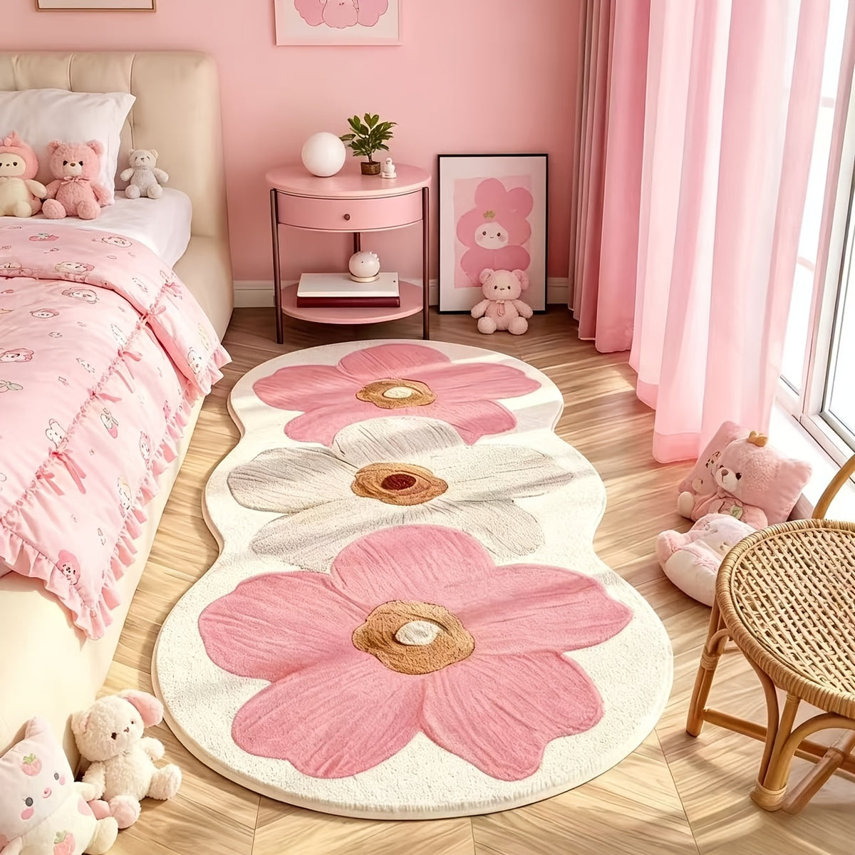 1000G Non-Slip Cute Floral Furry Carpet Kitchen Rugs Mats, Soft And Fluffy Bedside Carpet, Luxury Living Room Decoration, Rubber Non-Slip Bottom, Machine Washable, Suitable for Kitchen, Corridor, Bedroom Bedside Mat