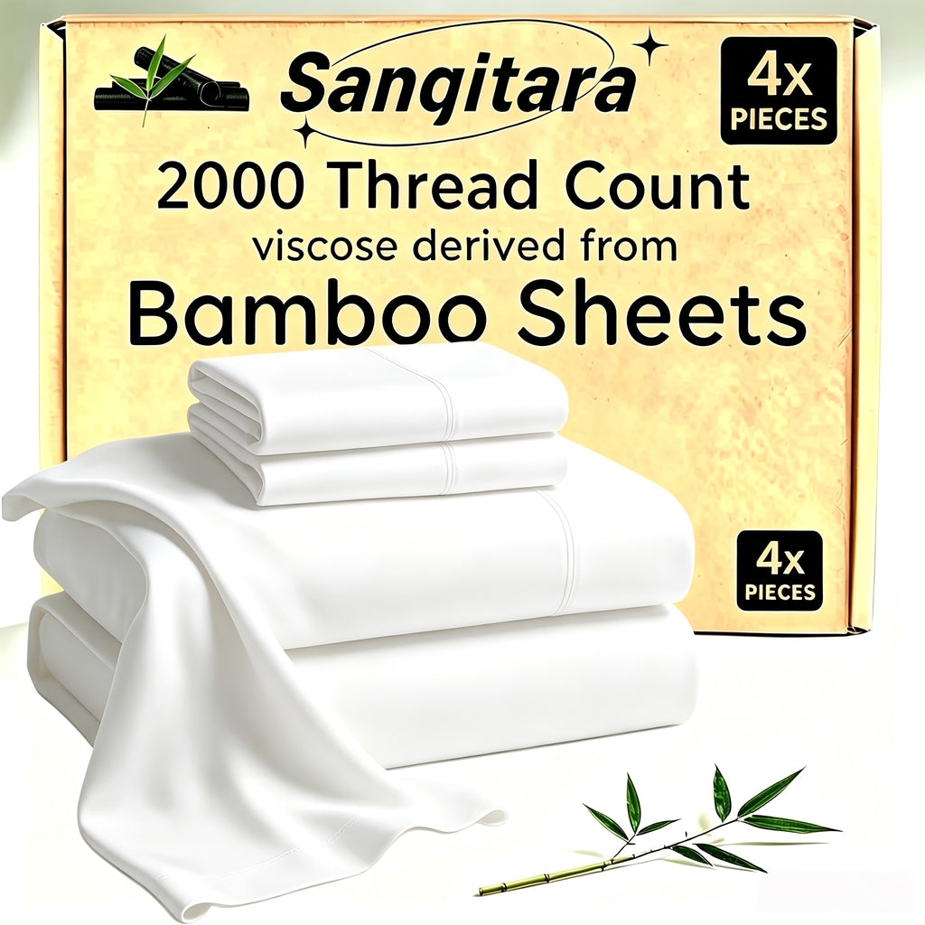 Extra Deep Pocket 10%Bamboo Fiber Bed Sheet Set - Breathable Bed Sheet - Luxury Hotel Bed Sheet Set - Soft, Wrinkle-Resistant, And Comfortable - Easily Fits Extra Deep Mattresses. Includes Pillowcases, Flat Sheet, And Fitted Sheet