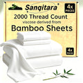 Extra Deep Pocket Bed Sheet Set with 10% Bamboo Fiber, Soft Breathable Wrinkle-Resistant Flat and Fitted Sheets with Pillowcases in Seven Colors