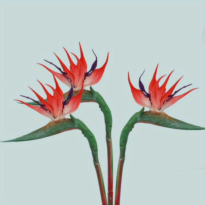 3pcs Artificial Bird Of Paradise Flowers Rubber Strelitzia 24. 5'' Long Stem Flower Suitable for DIY Home Decor Party Theme Display Fall Decor (Orange)