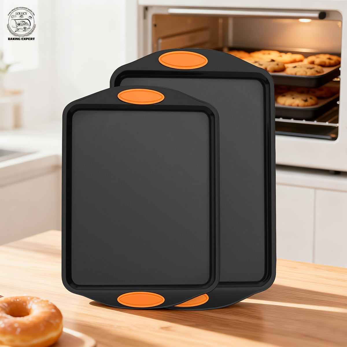 2/3/6/12/23pcs Non-Stick Baking Sheet Set, Assorted Size Cookie Trays with Orange & Blue Silicone Handles, in Gray, Black & Golden, Stackable Bakeware for Baking & Roasting
