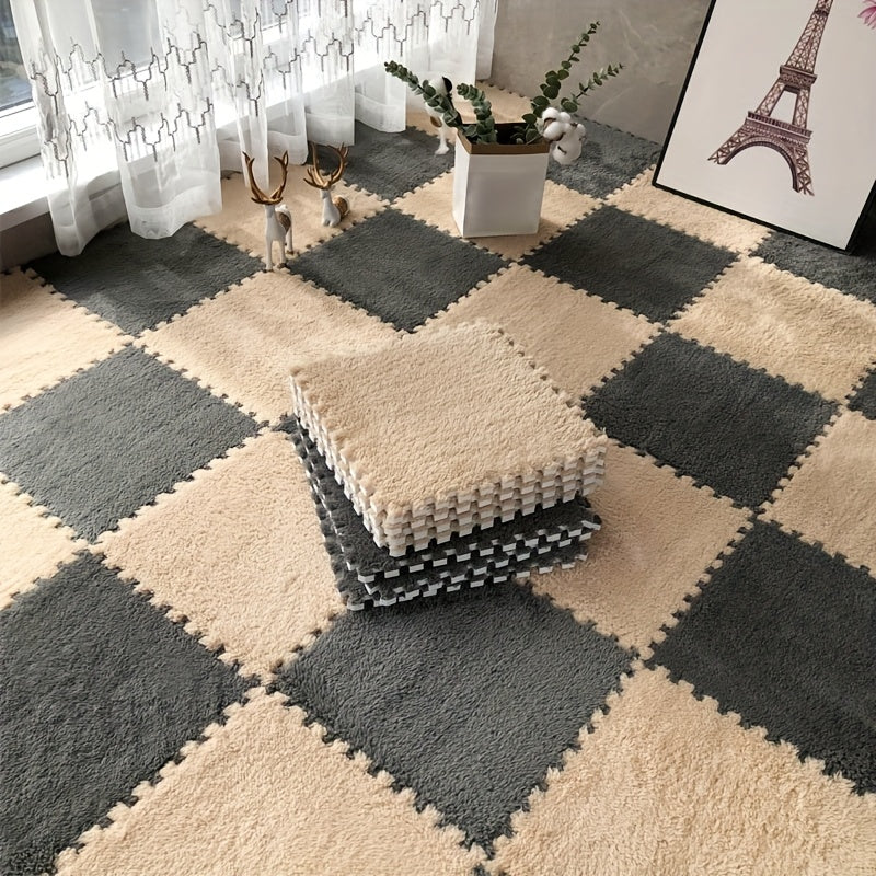 Interlocking Foam Floor Tiles, Soft Washable EVA Mats with Non-Slip Design in Grey, Pink, Apricot or Purple for Bedroom and Living Room