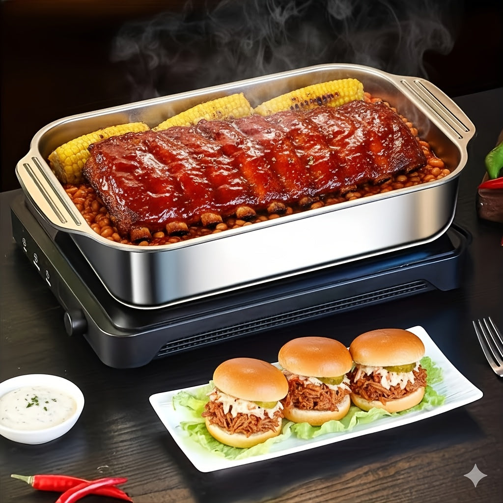 2pcs Stainless Steel Rectangular Baking Pans with Steel Lids - 6-liter Large Capacity, 16.14-inch Deep Baking Pan, Fish Pan, Grill Pan, Lasagna Pan, Chicken, Dishwasher Safe, Men's Gift, Father's Day