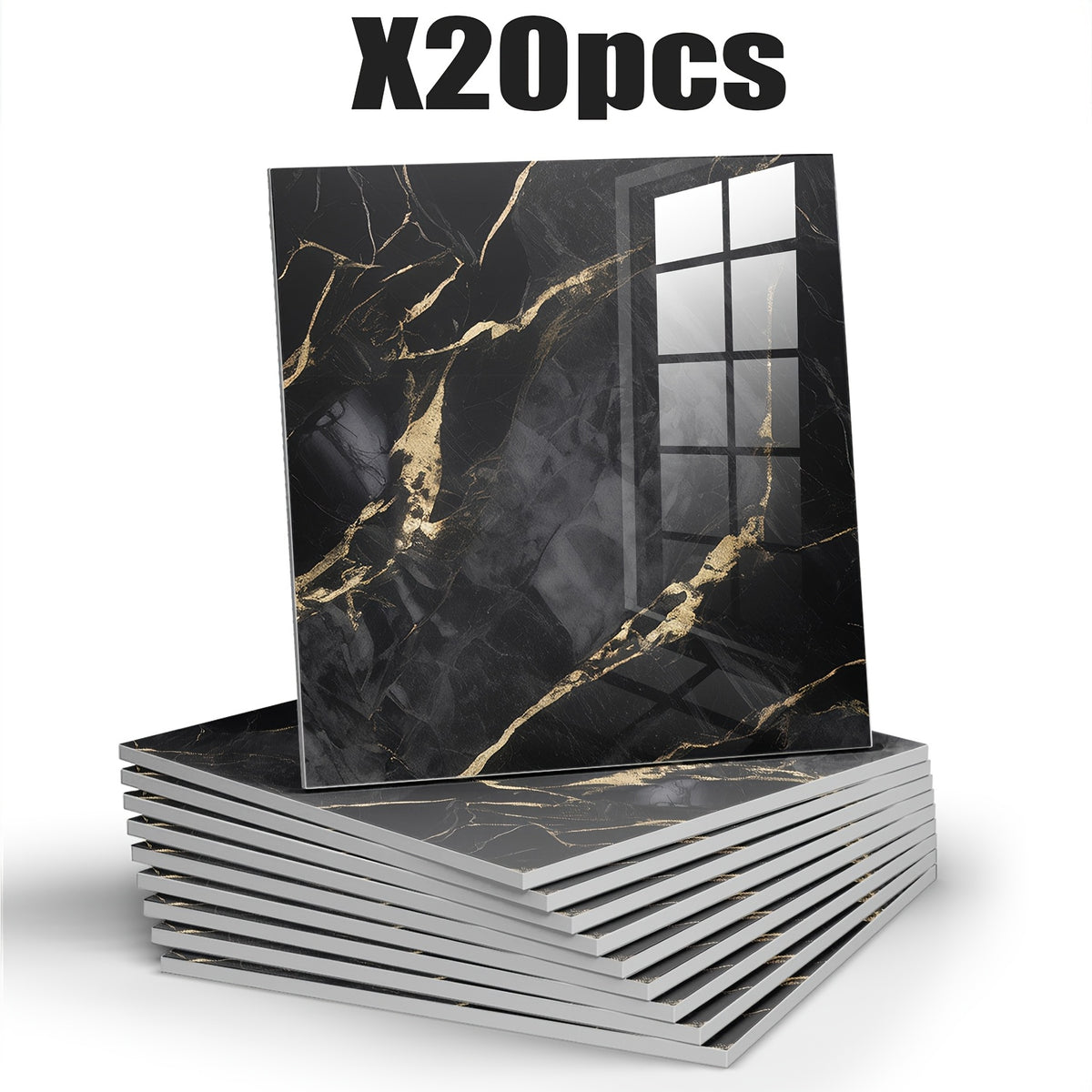 Waterproof 10/ 20pcs LuxeMarble Peel and Stick Shower Tiles - Space Theme Square Wall Hanging Decor for Bathroom, Kitchen, Living Room - 11.8"x11.8" Indoor Use PVC Wall Panels