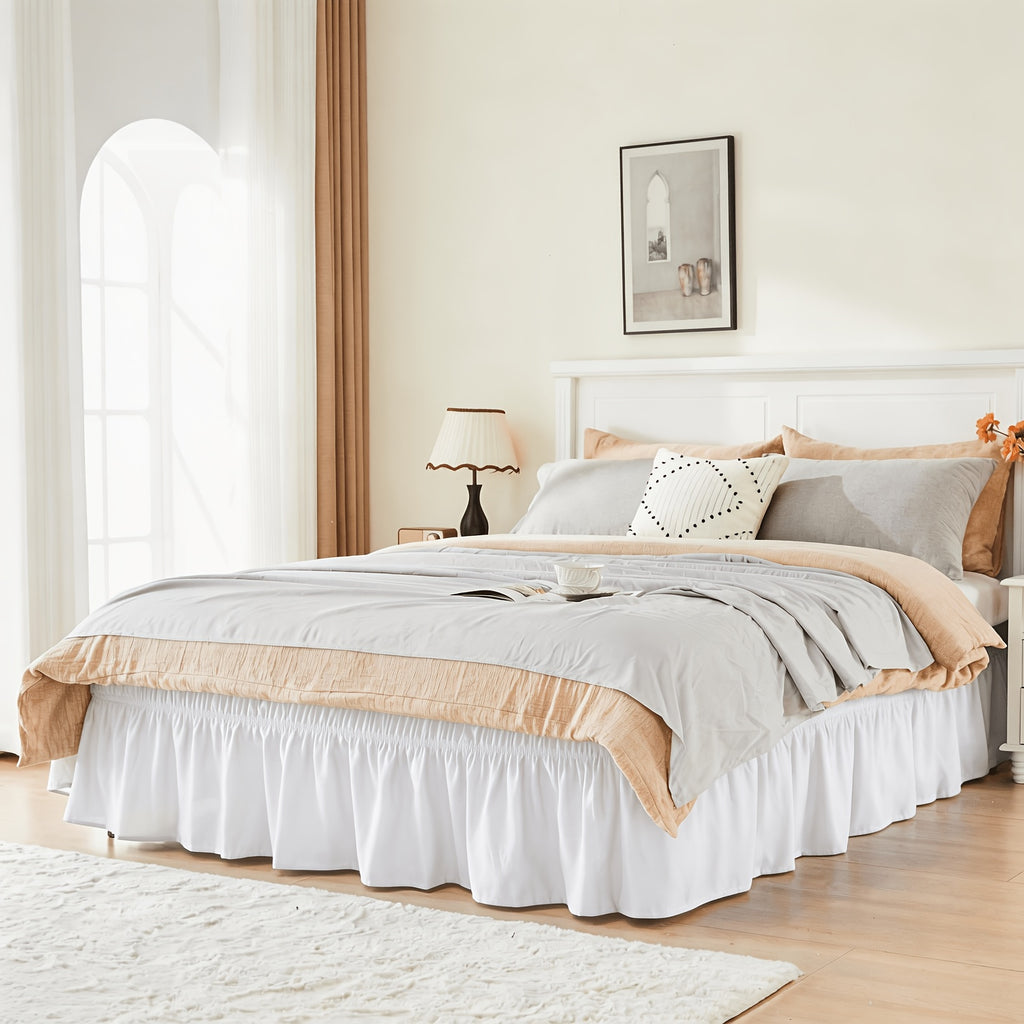 Leafy Bedding Queen Size Bed Skirt with Ruffle Trim - Adjustable Elastic Bed Ruffle, Microfiber Bedding Suitable for Twin/Full/Queen Beds, Machine Washable, Fade Resistant, Easy Fit Wrap Around Skirt, Traditional Style for or Rooms