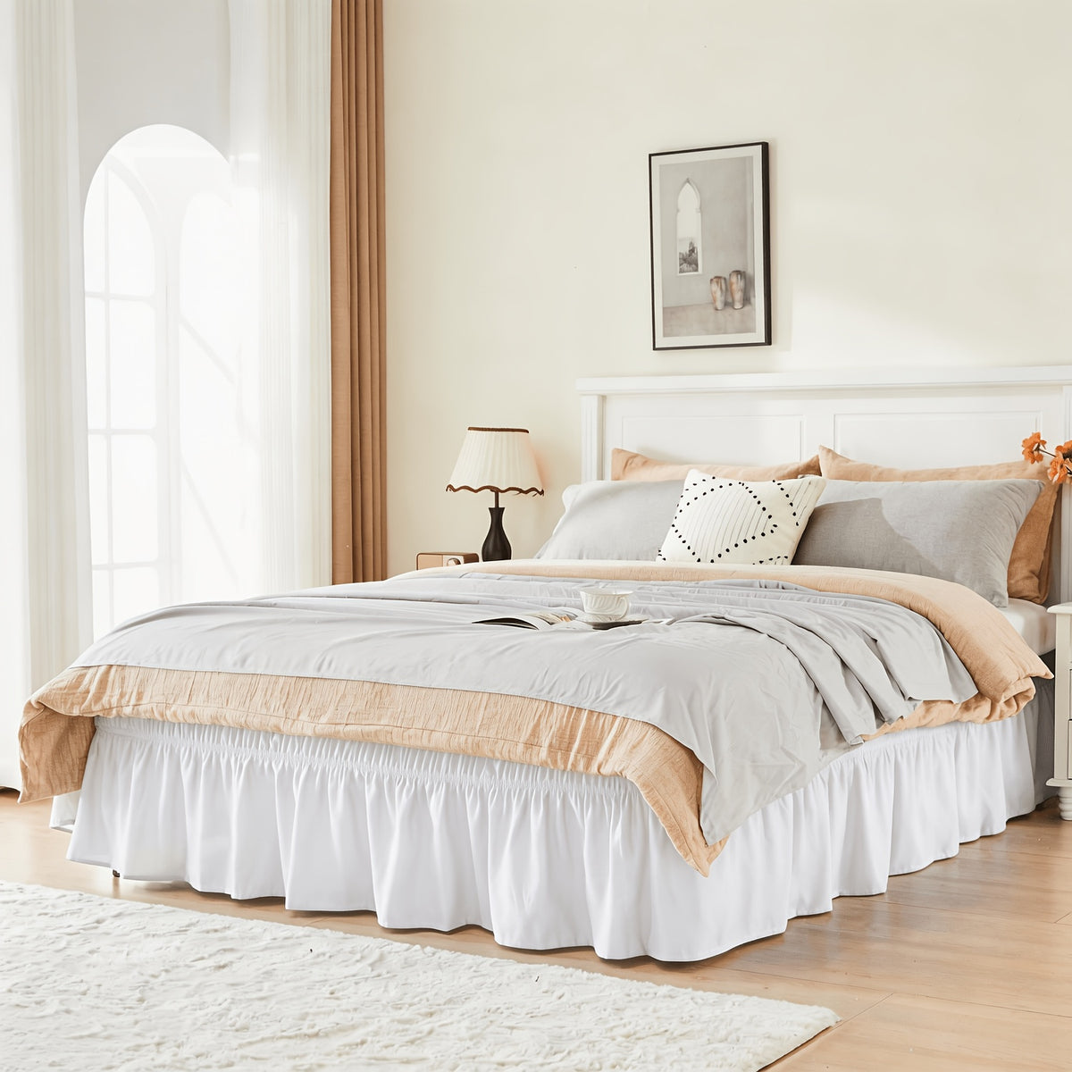Leafy Bedding Queen Size Bed Skirt with Ruffle Trim - Adjustable Elastic Bed Ruffle, Microfiber Bedding Suitable for Twin/Full/Queen Beds, Machine Washable, Fade Resistant, Easy Fit Wrap Around Skirt, Traditional Style for or Rooms