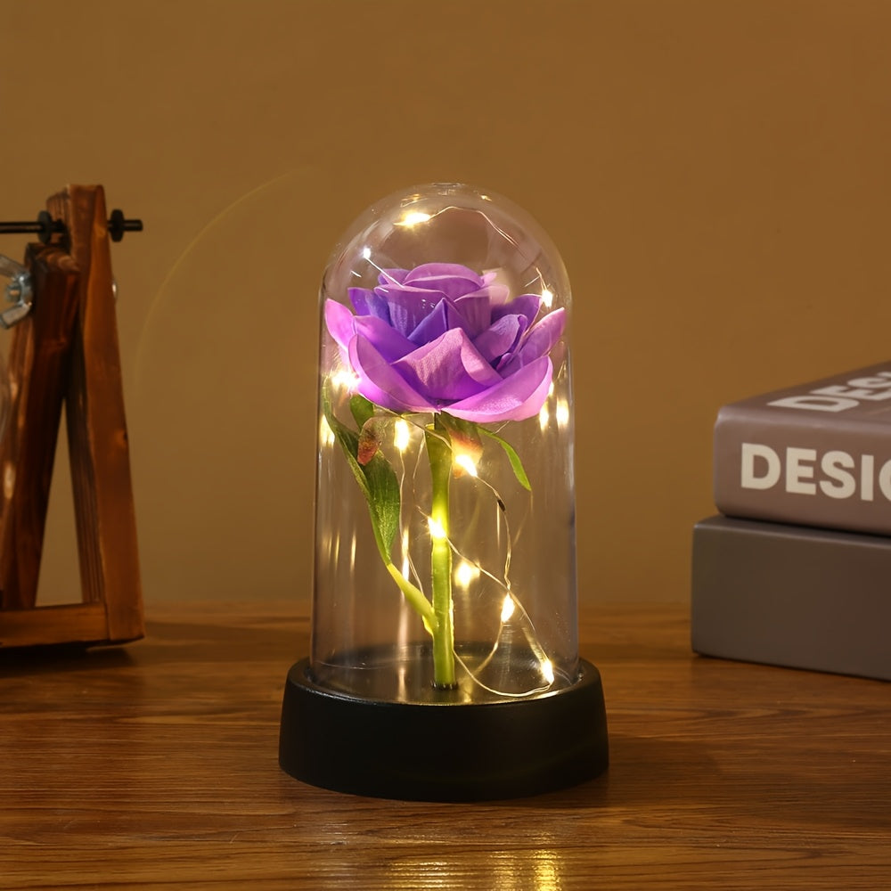Immortal Flower Artificial Rose Dome Cover Glow Home Ornaments Decorative Valentine'S Day Gift Birthday Gift