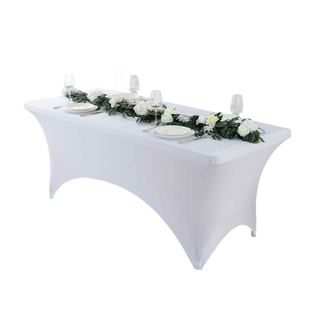 1pcs 4ft/6ft/8ft Spandex Tablecloth, Fitted tablecloth, Wrinkle Resistant Stretchable Rectangle Table Cover For Event, Wedding & Parties