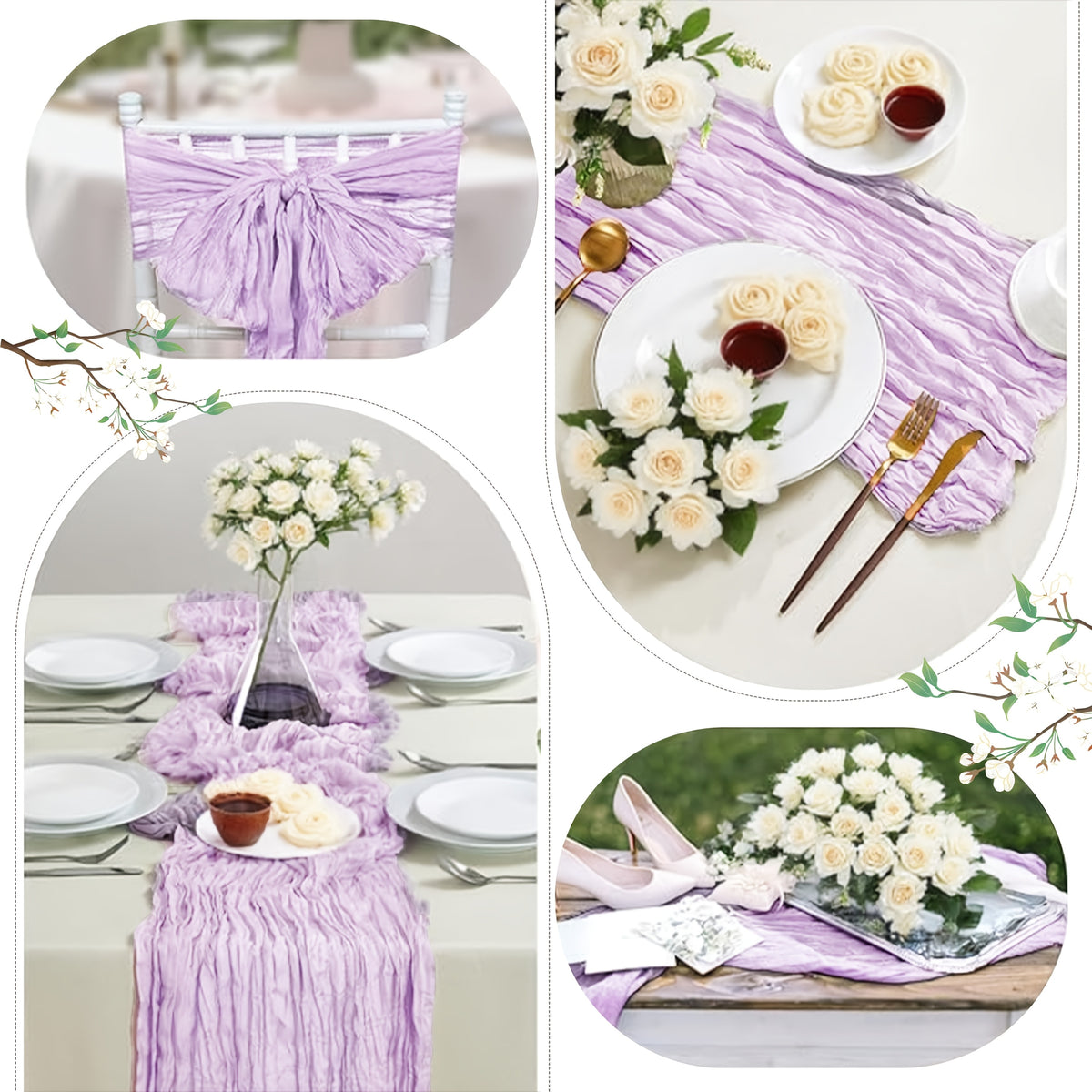 10pcs Pcs Cheesecloth Table Runner Suitable for Wedding Reception, -Edged Sheer Gauze Table Decor with -Edged Edges, Rectangular Runners for Boho Rustic Bridal Shower, Birthday Party, Graduation, Outdoor Events - Multi-Color