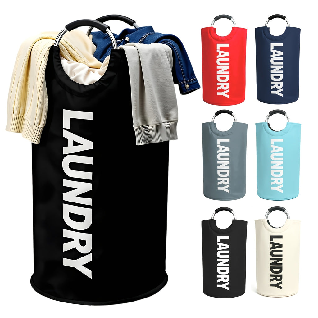 Extra Large Foldable Laundry Basket Hamper Bag (Aluminum Full Loop Handle) - Tall Collapsible Fabric Clothes Bin for Bedroom, Bathroom, College Dorm Storage, Closet Organization & Washing (Space-Saving Design), Laundry Baskets