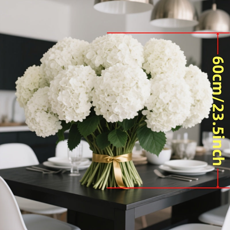 Artificial White Hydrangea Flowers Set of 6, UV-Resistant Faux Blooms with Green Leaves for Weddings, Porch, Garden and Home Decor