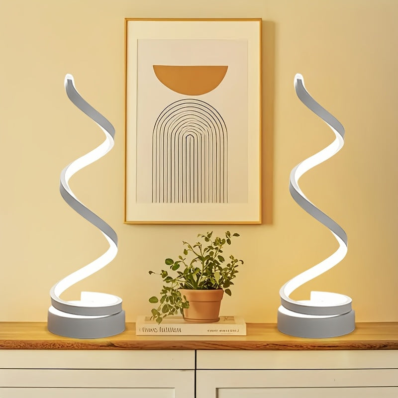Bedside Table Lamp for Bedroom - 2/1 Pack Touch Lamp USB C Charging Ports, 3 Way Dimmable Modern Minimalist Dimmable Spiral Table Lamp for Living Room, Desk, LED Bulb Included (Black/White)