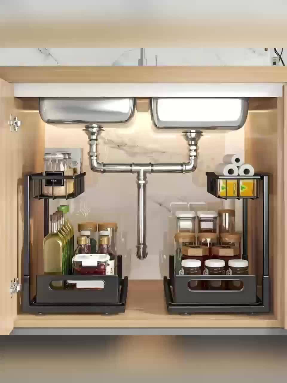 Under Sink Organizers, Metal Pull Out Under Sink Organizers And Storage Shelves with Sliding Drawer, Under Sink Storage for Kitchen, Bathroom (1pack/2pack)