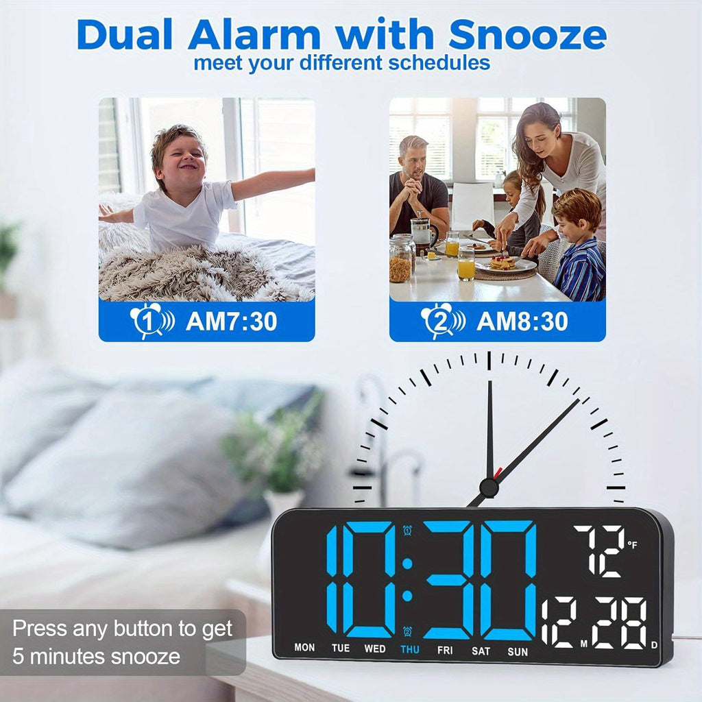14.6"/9.5" LED Digital Alarm Clock - Large Display Desk & Wall Clock with Date, Week, Temp, Auto Brightness Dimmer, Remote Controll, Modern Clock for Home & Office Decor, Great Father's Day Gift for Dad, Seniors & Elderly