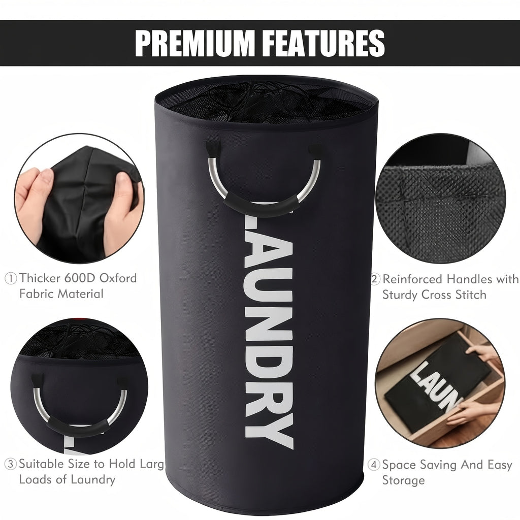2-Pack Extra Large 25.1gal/30.38gal Foldable Laundry Baskets with New Drawstring Closure Design, Multi-Purpose Fabric Clothes Storage Baskets for Bathroom, Bedroom, Outdoor, And Dorm (Space-Saving Design); Each with Ring Handles, Premium Laundry Storage B