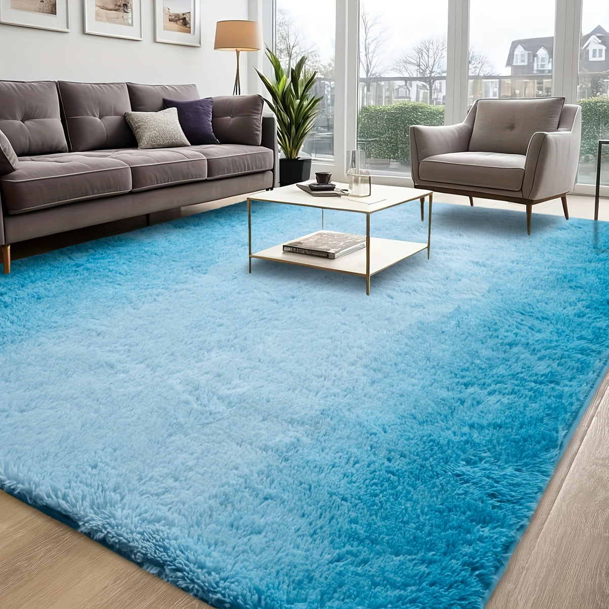 1pc Luxurious Rectangular Shaggy Plush Carpet Rug - Soft, Fluffy, Tie-dyed, Solid, Dark-colored, Non-slip, Machine Washable - Perfect for Living Room Sofa, bed Room, Home High-end Decorative, Easy to Clean, Long-lasting, and Versatile