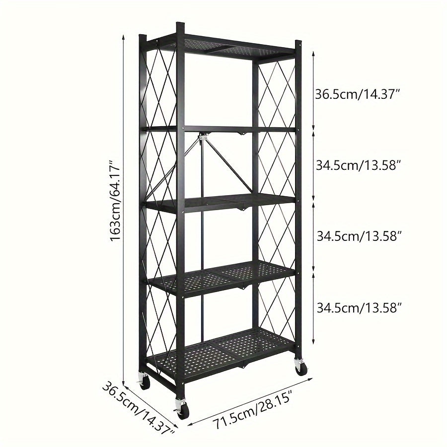 3/4/5-Tier Unassembled Storage Rack, Equipped with Wheeled Multi-Layer Storage Shelves, Portable Floor-Standing Versatile Miscellaneous Storage Rack, Foldable Magazine Rack, Storage Accessories, Utility Racks