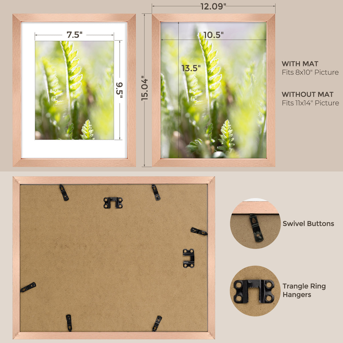 6 Packs 6x8/8x10/9x12/11x14/16x20 Picture Frames Set, Engineered Wood Gallery Wall Frame Set with Plexiglass - Wall Mounting or Tabletop Display