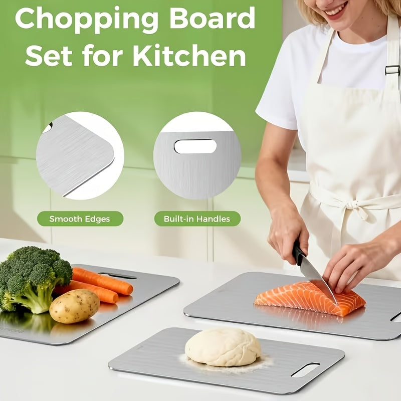 3pcs Titanium Cutting Boards 2026 New Upgrade - Heavy-Duty, Rust-Resistant, BPA-Free, Easy To Clean, Space-Saving, Rounded Edges, Hook Handles - Durable Kitchen Prep Boards For Meat, Vegetables, And Fruits - Perfect For Home, Outdoor BBQ, And Gifts