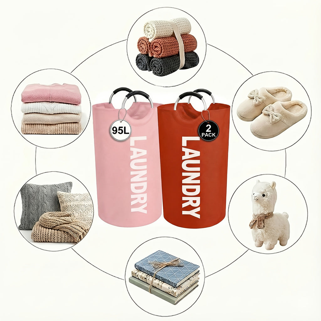 2pcs Large Laundry Basket | Foldable, Elevated, High Quality With Half Ring Handle Design | Brand: Moonrise